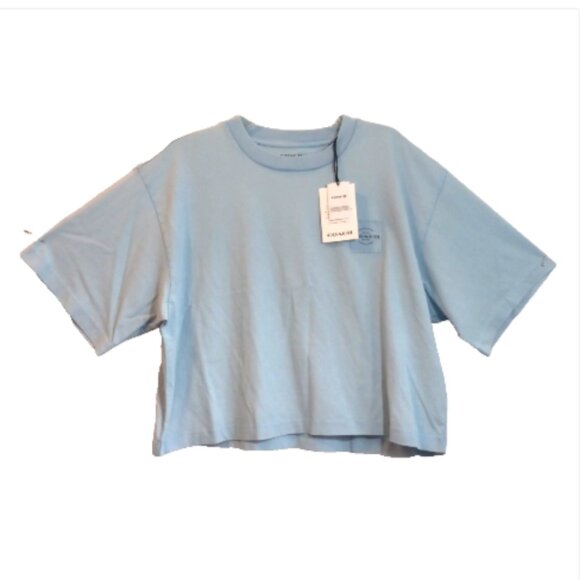 Coach Women's Cropped T-Shirt XL Dusty Blue Organic Cotton Garment Dye NWT - Picture 2 of 12